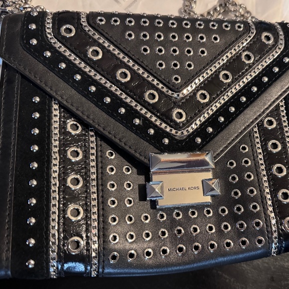 Michael Kors Whitney Studded Leather Shoulder Bag - Black - Picture 4 of 15